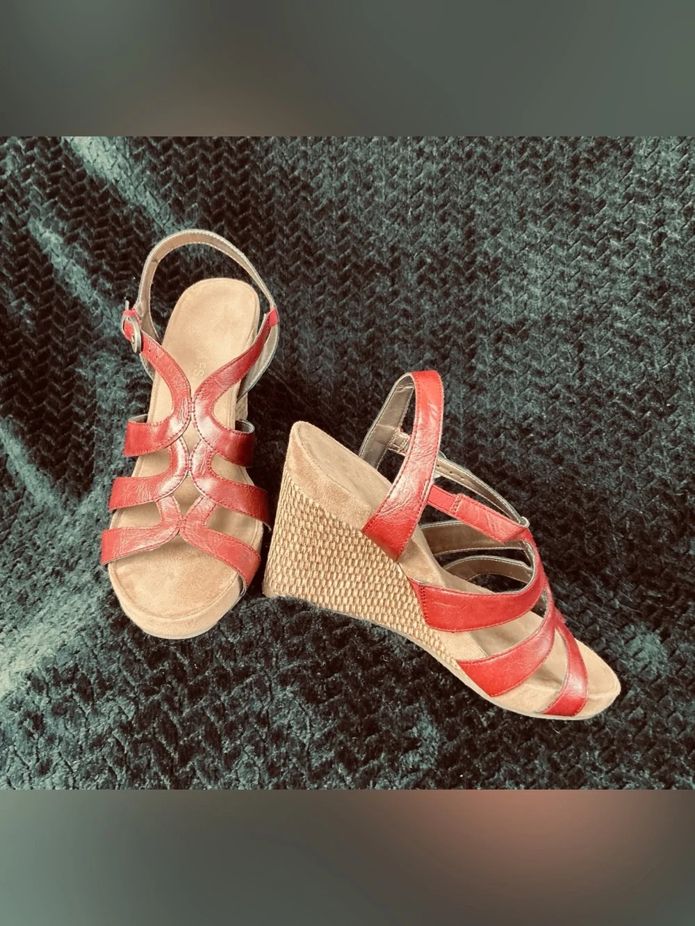 AEROSOLES Red Strappy Wedge Sandals